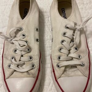 Converse Low-Top Canvas Sneakers in White with Silver Eyelets